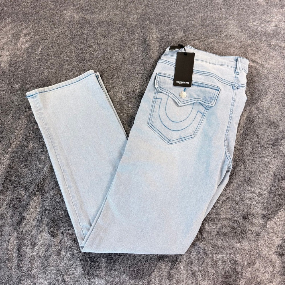 True Religion Ricky SN Flap Straight Leg Jeans Light Endless Wash 34x34 NWT $164